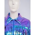 thumbnail image 4 of Haitryli Shiny Fringe Cropped Jacket for Women Long Sleeve Lapel Zip Up Western Style Biker Outerwear Iridescent L, 4 of 6