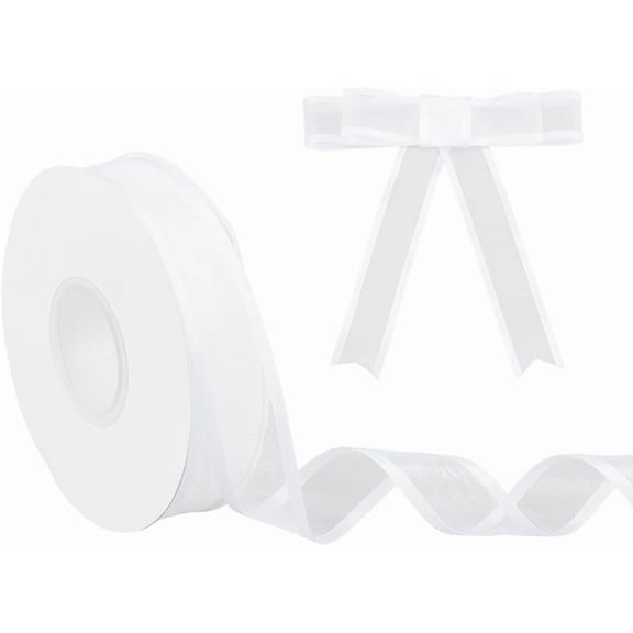 20 Yards White Wired Edged Ribbon 1 Inch Satin Edge Sheer Ribbon for Gift Wrapping Wedding Birthday Party Decoration Craft Floral Flower Wrapping White DIY