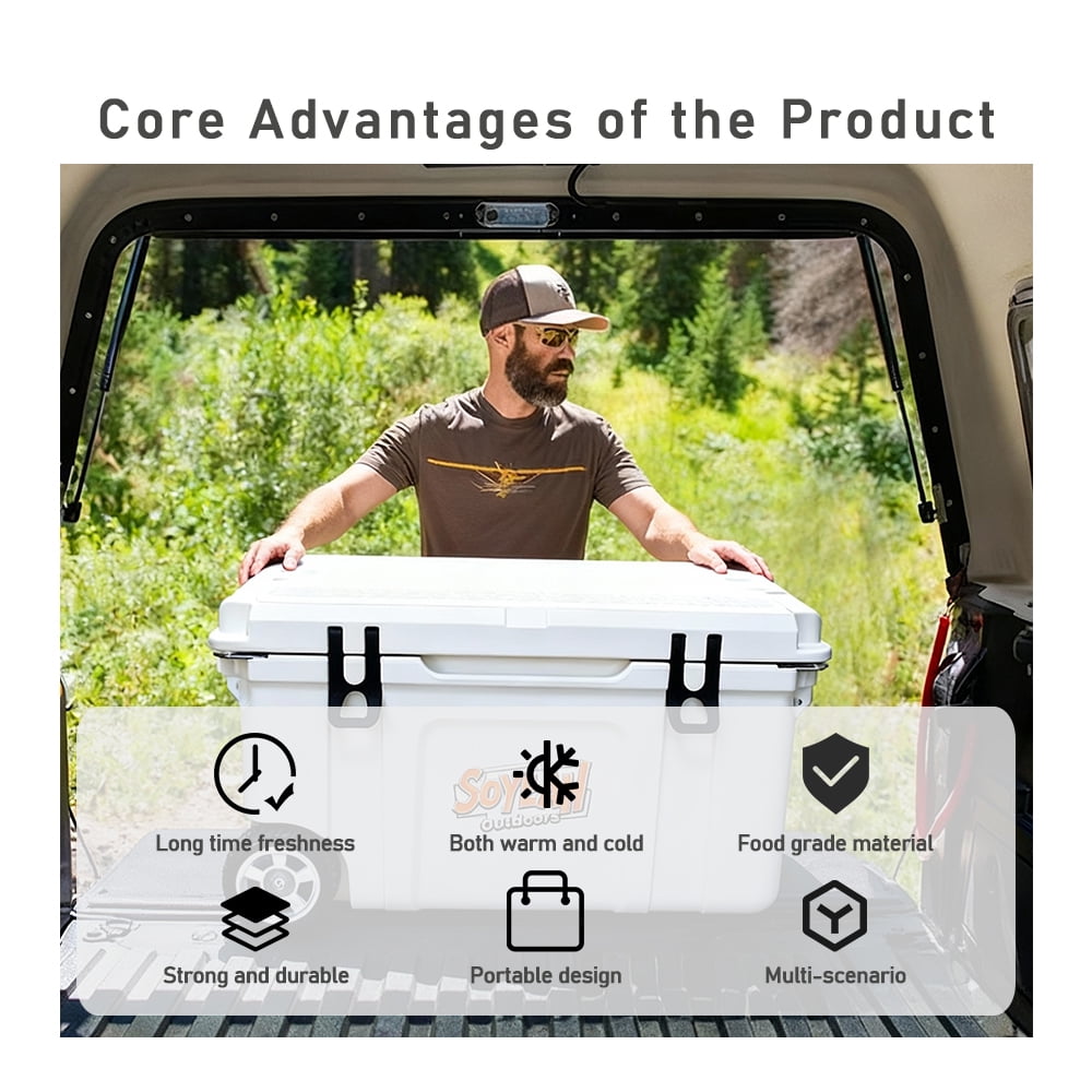 55QT Wheeled Cooler with Food-Grade Liner & Dual-Purpose Hot & Cold for Family Camping Trip/Outdoor Party (White)