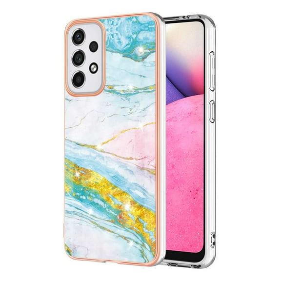 SaniMore for Samsung Galaxy A33 5G 6.5" 2022 Case with Wireless Charging Shockproof TPU Backplane Glitter Marble Pattern Fashion Design Anti-drop Anti-fingerprint Skin-feel Cover, Green/Pink
