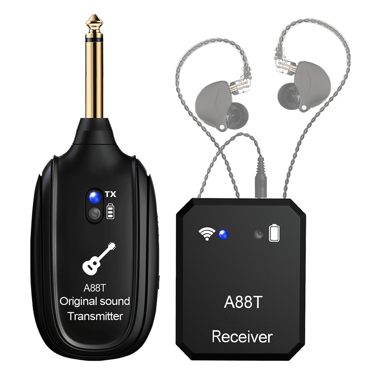 New A88T Wireless Guitar System Electric Guitar Pickup Audio Transmitter Receiver for Electric Guitar Bass Violin Guitar,1 x audio transmitter 1 x audio receiver 1 x Data cable,Black