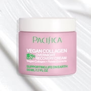 Pacifica Vegan Collagen Overnight Recovery Cream - Nighttime Face Cream for Anti-Aging & Wrinkles, Improves Dry Skin & Redness, Dermatologist Tested, Vegan and Cruelty-Free, 1.7 fl oz