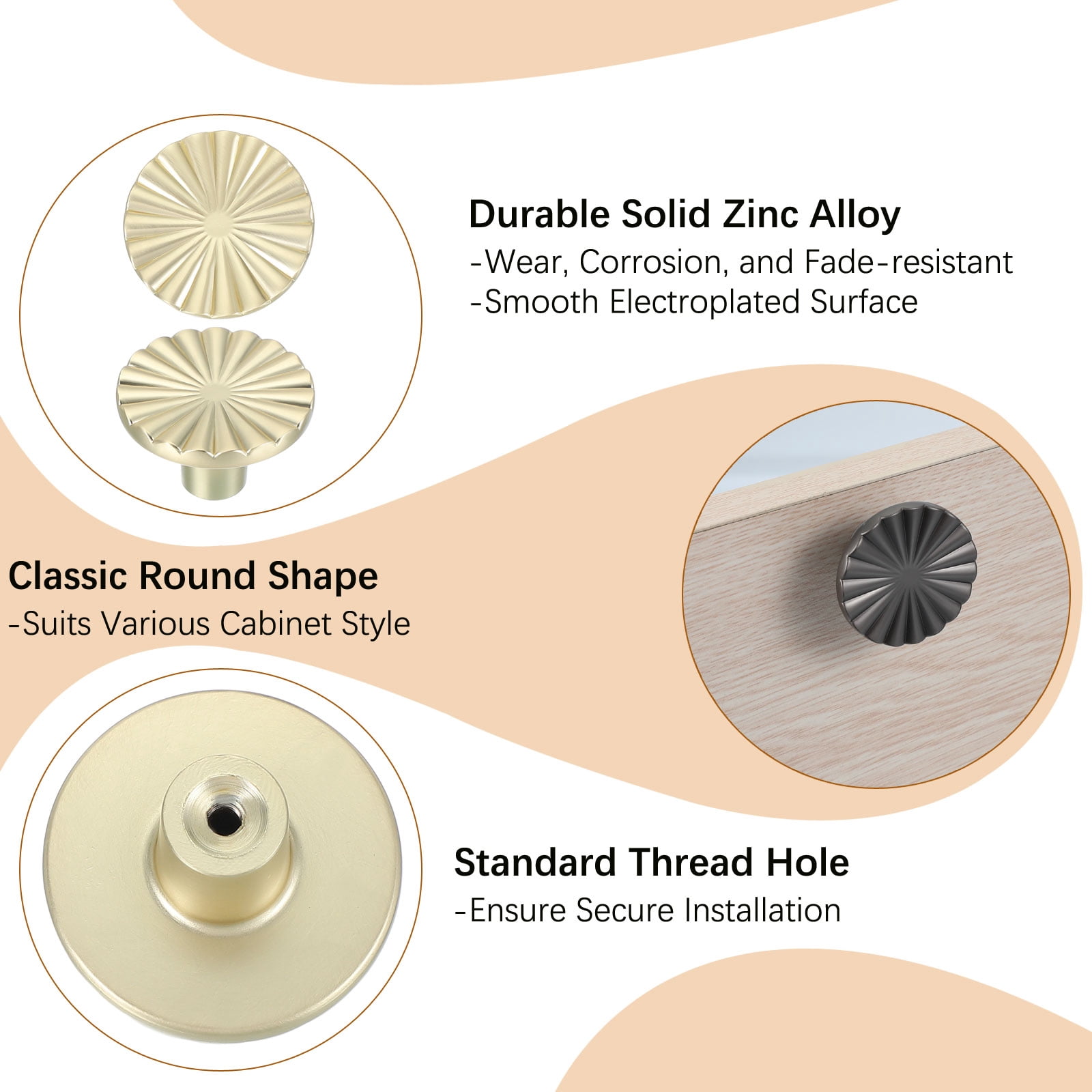 Uxcell Round Drawer Knobs Zinc Alloy Drawer Knobs Drawer Handles with Screws, 1.5 Inch Fit for Cabinets Drawers Wardrobes - Round(6 Pack, Brushed Gold)