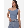 thumbnail image 6 of Women One Shoulder Ruched Crop Tank Tops Casual Off The Shoulder Twist Strap Summer Tanks Tops Going Out Crop Shirts, 6 of 6