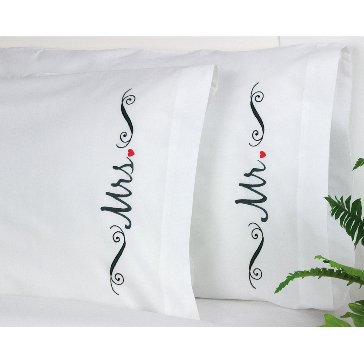 Dimensions Stamped Embroidery Pillowcase Pair 20"X30"Mr. & Mrs