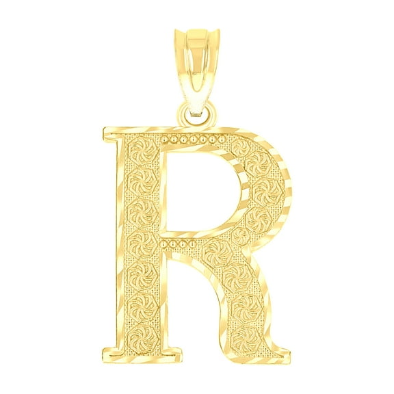 10k 10kt Yellow Gold Unisex Diamond-cut Initial Letter R Charm Pendant for Men Women