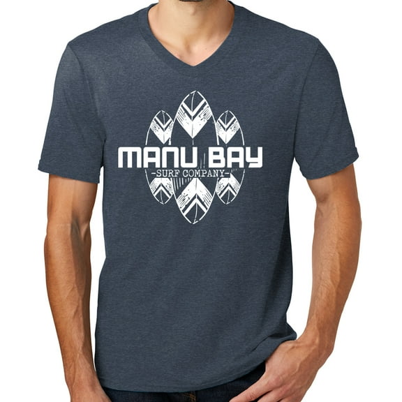 Mens Manu Bay Surf Company WHITE SURFBOARDS Surfer T-shirt, Extra-Small Heathered Navy
