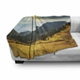 thumbnail image 2 of Woodland Soft Flannel Fleece Blanket, Autumn in Mountain Yellow Colored Grassland Sun Rays Clouds Cloudscape, Cozy Plush for Indoor and Outdoor Use, 70" x 90", Earth Yellow Bluegrey, by Ambesonne, 2 of 5