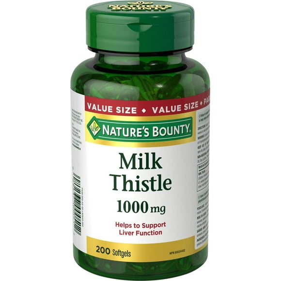 NATURE'S BOUNTY Milk Thistle, 1000 mg, Helps Support Liver Function, Liver Protectant, Used in Herbal Medicine to help Relieve Digestive Disturbances, 200 Softgels 200.0 count, 200 Softgels