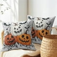 thumbnail image 5 of Halloween Pumpkins Throw Pillow Covers 18x18 Inch Pumpkin Jack-O-Lanterns with Black Bat Web Decorative Holiday Pillow Case linen Fall Farmhouse Cushion Cover for Home Sofa Couch, 5 of 6