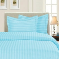3-Piece Striped Duvet Cover Set, 1500 Thread Count, Button Closure - Cooling, Breathable Material- Wrinkle, Fade, Stain Resistant, Full/Queen, Aqua Blue