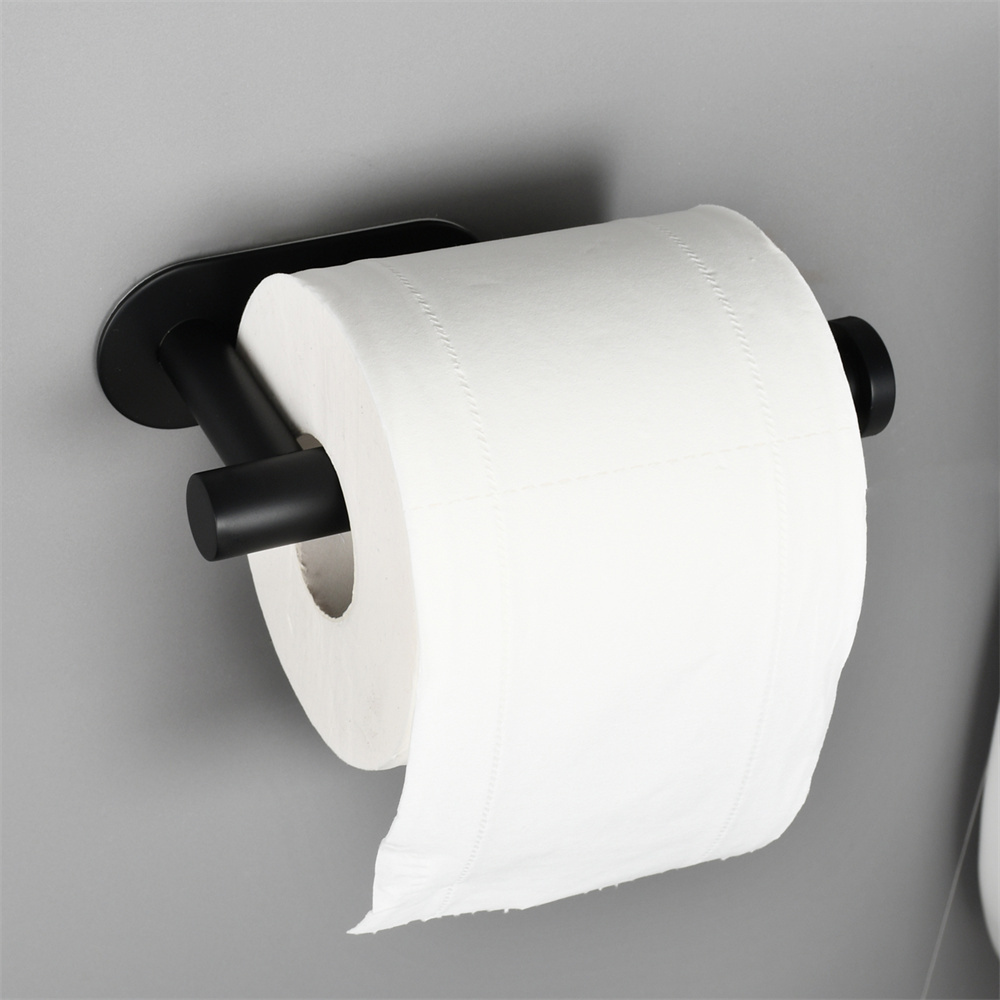Tcbosik Toilet Paper Holder, Stainless Steel Adhensive Tissue Paper Roll Holder for Bathroom Kitchen, Black