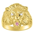 thumbnail image 1 of RYLOS Rings Gold Plated Silver Lion Head Ring Diamonds in Eyes & Gemstone Mouth Fun Designer Rings Pink Ice Jewelry Size 13, 1 of 7