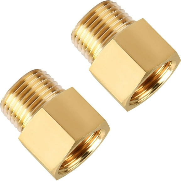 Brass Pipe Fittings, 1/2 Inch Male x 1/2 Inch Female Pipe Fitting Adapters, 1/2'' NPT Male to Female Adapter, 1/2'' Brass Extension Connectors for Shower Head, Pack of 2