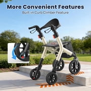WalkMate Foldable Rollator Walker with Height-Adjustable Seat, 10” Wheels, Compact Folding Design, Lightweight Mobility Walking Aid for Seniors Taller 5.3~7ft, Gold
