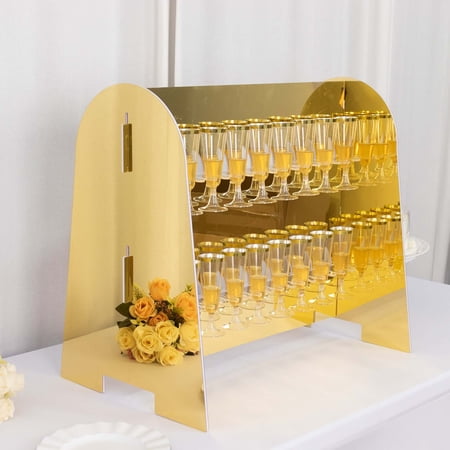 Efavormart Gold Mirror Finish 2-Tier Wine Glass Stemware Rack 18 Champagne Flute Holder Foam Board Stand - 25
