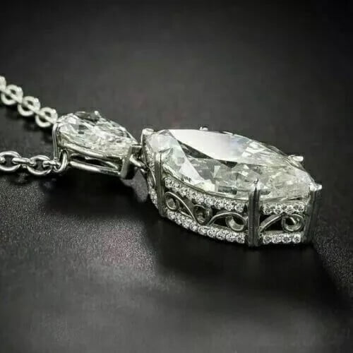 2.50CT Marquise Cut Moissanite Solitaire Pendant Necklaces 14k White Gold Plated