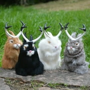 Realistic Jackalope Furry Animal Replica Easter Décor Lifelike Figurine Rabbit