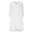 thumbnail image 4 of Homenesgenics Fall Dresses for Women Plus Size Women'S Solid-Color Casual V-Neck 3/4Sleeve Dress White S, 4 of 7