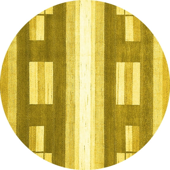 Ahgly Company Indoor Round Abstract Yellow Modern Area Rugs, 5' Round