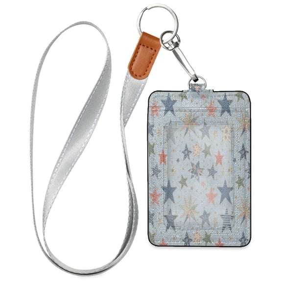 PU Leather Badge Holder Lightweight ID Card Holder with Window Pocket Colorful Star Patterns