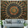 thumbnail image 4 of Chilfamy  Handmade Indian hippie Bohemian Psychedelic Peacock Mandala Wall hanging College Dorm Beach Throws Table Cloth Bedding Tapestry (Golden Green, Queen) 50x40inch, 4 of 6