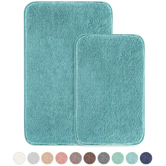 Bathroom Rugs Set 2 Pieces - Bath Rugs Ultra Soft Absorbent Non-Slip Fluffy Thick Microfiber Cozy Bath Mats Set for Tub Shower Bathroom Floors Accessories, 20"x32" & 16"x24" Set of 2 (Turquoise)