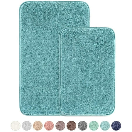 Bathroom Rugs Set 2 Pieces Bath Rugs Ultra Soft Absorbent Non Slip Fluffy Thick Microfiber Cozy Bath Mats Set For Tub Shower Bathroom Floors Accessories 20 X32 16 X24 Set Of 2 Turquoise