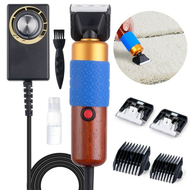 Carpet Trimmer, 200W Powerful Carpet Rug Shears Kit with 2 Blades & 2 Limit Combs, 2000-6000RPM Speed Adjustable Rug Tufting Carver Clippers