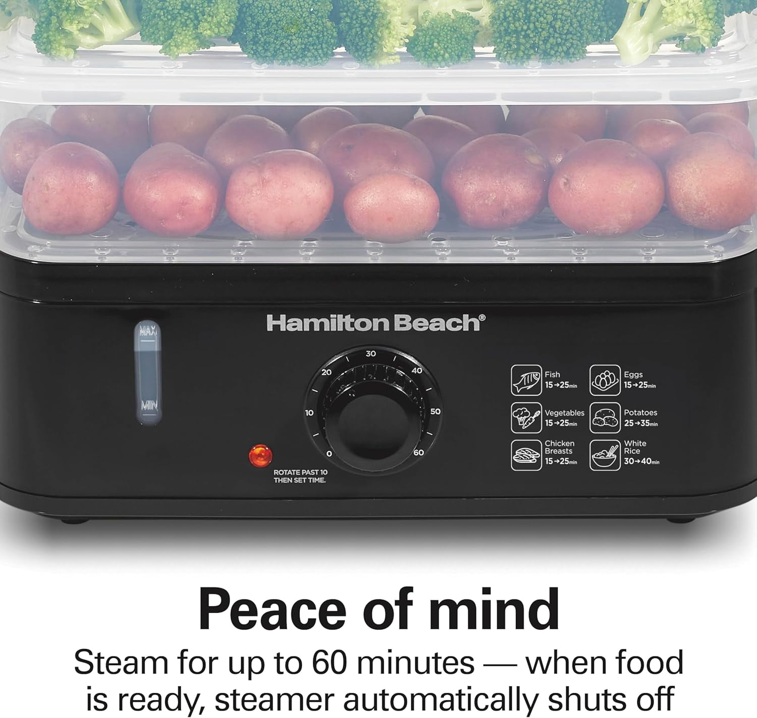 Electric Food Steamer with 3 Stackable Tiers for Eggs, Rice & Vegetables - 9.5 Quart Capacity, Auto Shutoff, Black