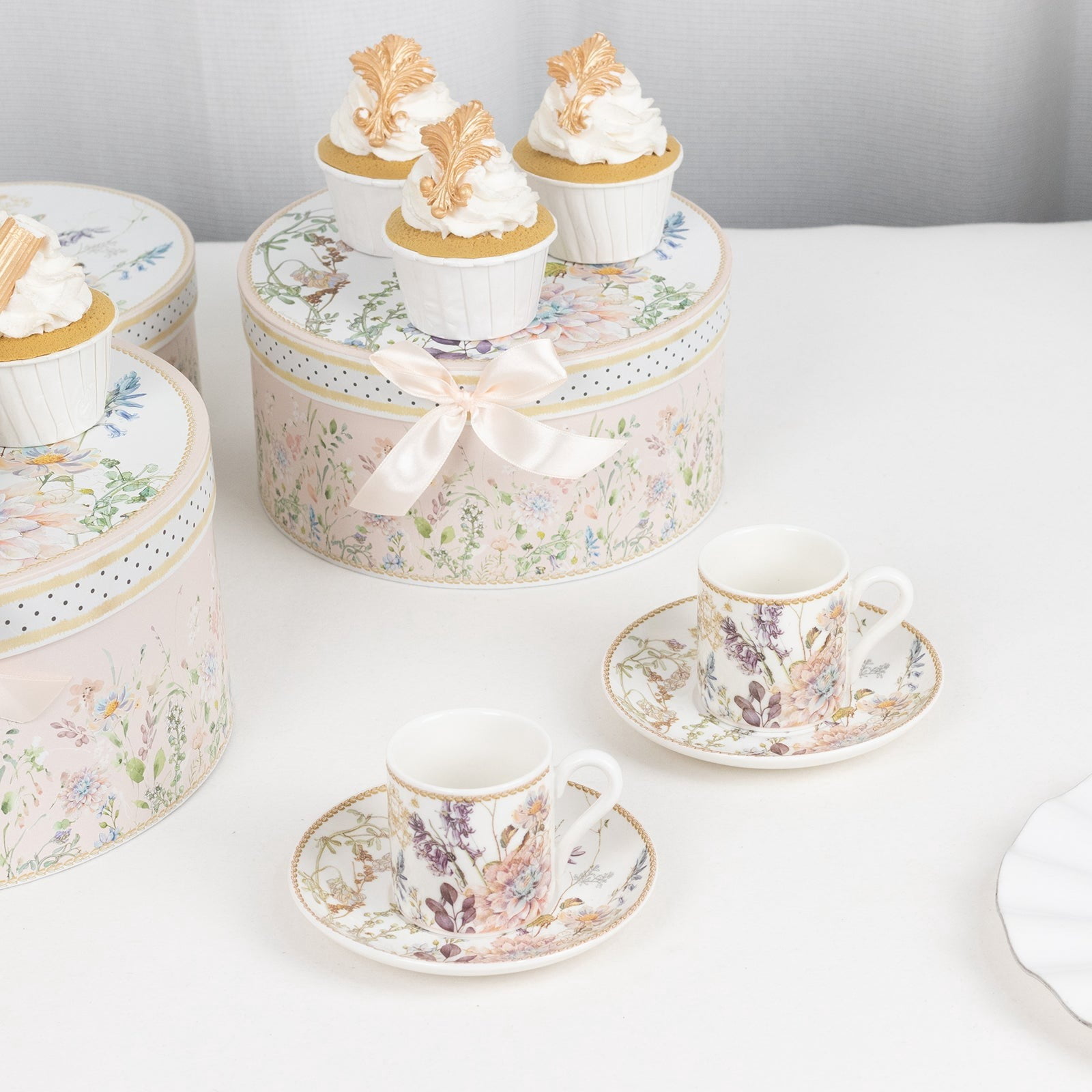 BalsaCircle 2 Blush Porcelain Espresso Cups and Saucers with Gift Box Party Accessories