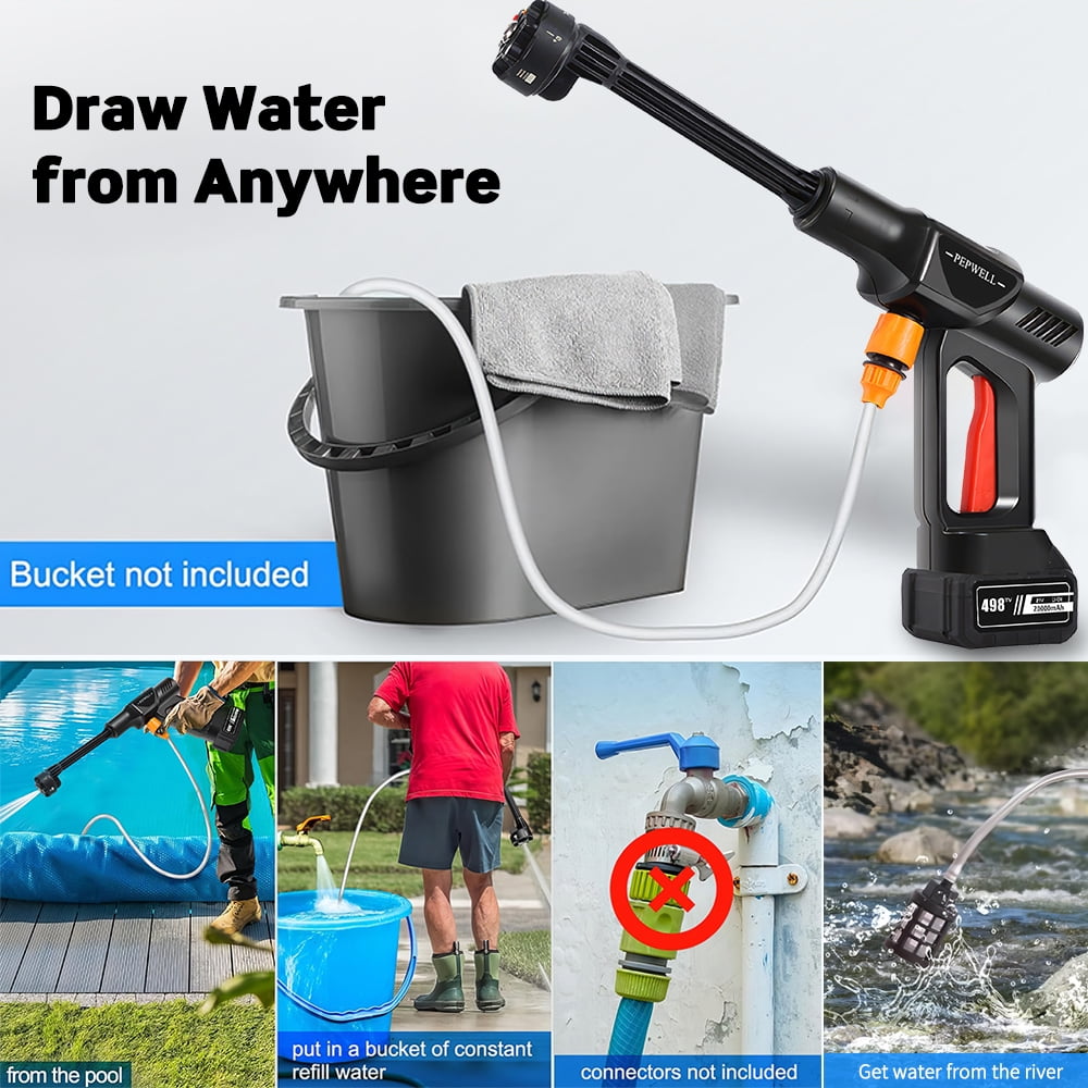 Vtin Portable Cordless Pressure Washer Electric Power Jet Water Wash Cleaner with Rechargeable 6-in-1 Nozzle Compatible with Makita Battery Car Washer Gun