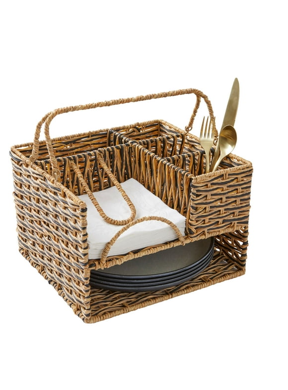Better Homes & Gardens All-in-one Serving Caddy Beige and Black, 12.2 IN L x 11.22 IN W x 8.27 IN H