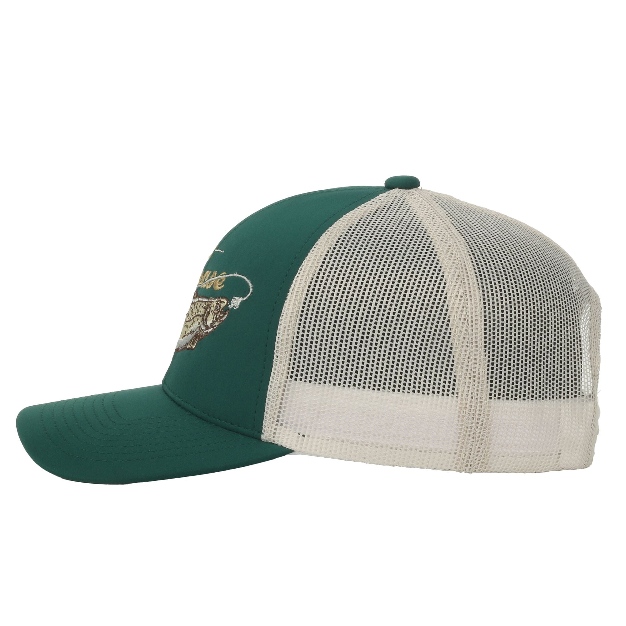 Green/Putty Trout 5-Panel Fishing Cap – Structured, Embroidered, Snapback, One Size