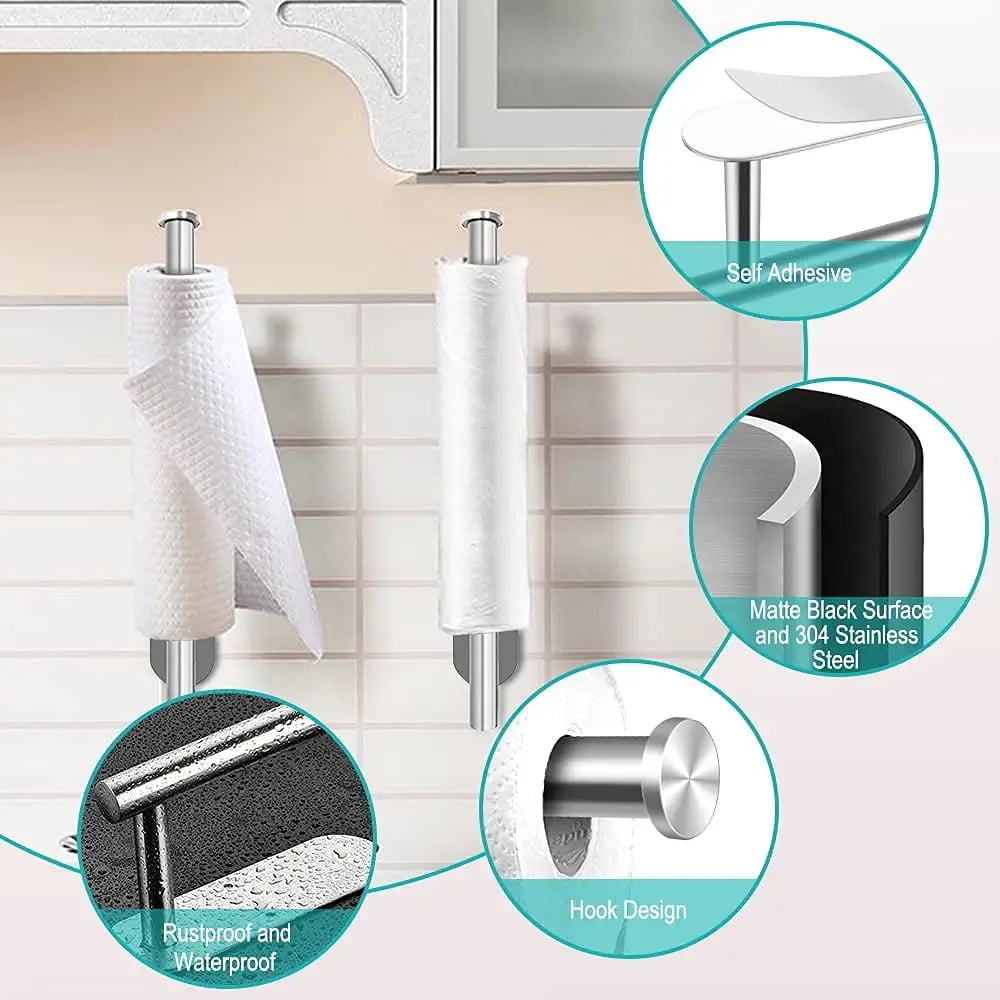 PHANCIR Kitchen Paper Towel Holder Wall Mount Under Cabinet Self  Adhesive/Drilling Kitchen Paper Holder Matte Brushed Nickel 