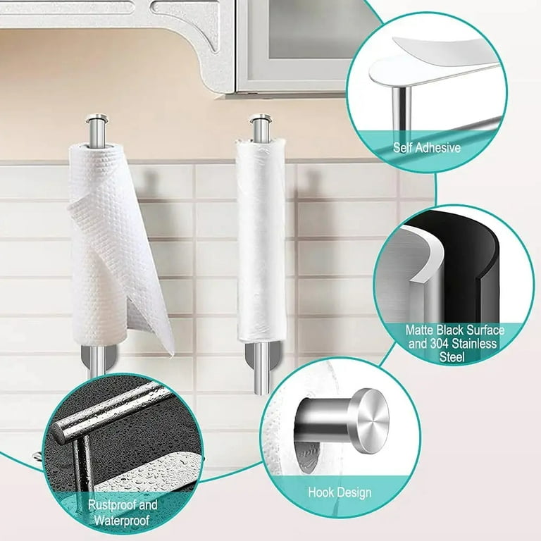YIGII Paper Towel Holder Under Cabinet - Self Adhesive Paper Towel Rack  Wall Mount for Kitchen, SUS-304 Stainless Steel Brushed