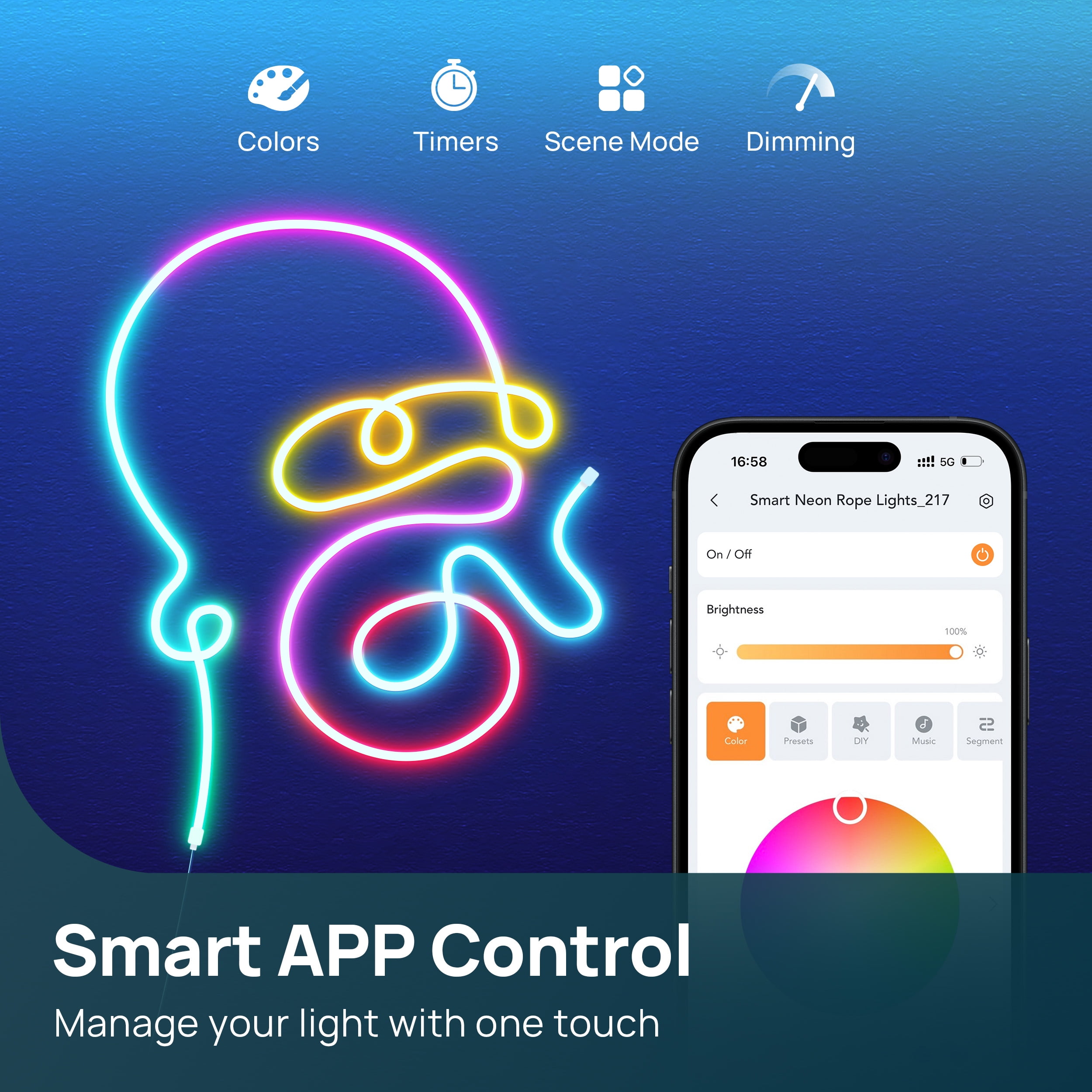 Linkind EN6 Smart Neon Rope Light, 10ft Wi-Fi RGBIC LED, Compatible with Alexa and Google Assistant, APP Control, Music Sync, Color Changing