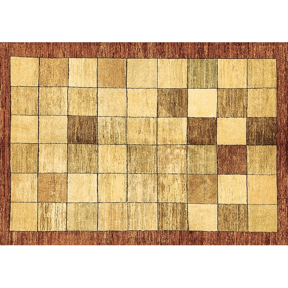 Ahgly Company Indoor Rectangle Checkered Brown Modern Area Rugs, 2' x 5'