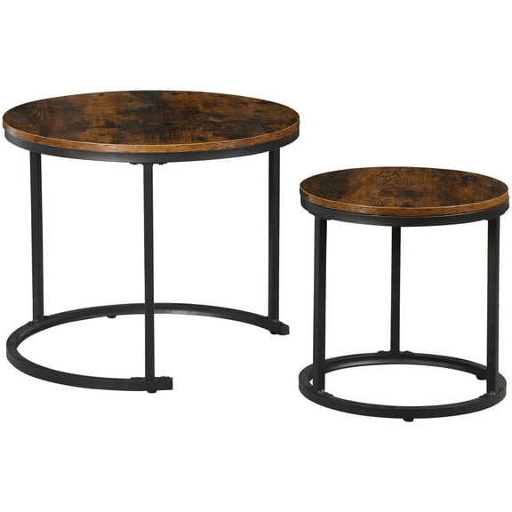 RONG-3 Coffee Table Nesting Round Table with Sturdy Metal Frame for Living Room Bedroom Apartment Modern Industrial Simple Nightstand