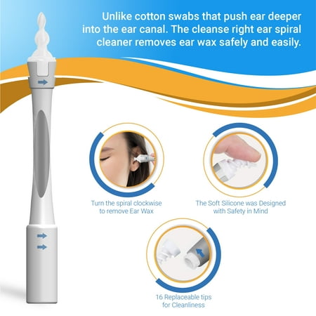 Cleanse Right - Ear Spiral Ear Wax Removal Tool Kit, 20 removable Silicone Tips, Portable and Compact, Ear Cleaner, Ear Wax Remover, Ear Wax Cleaner, Cotton Swab Replacement