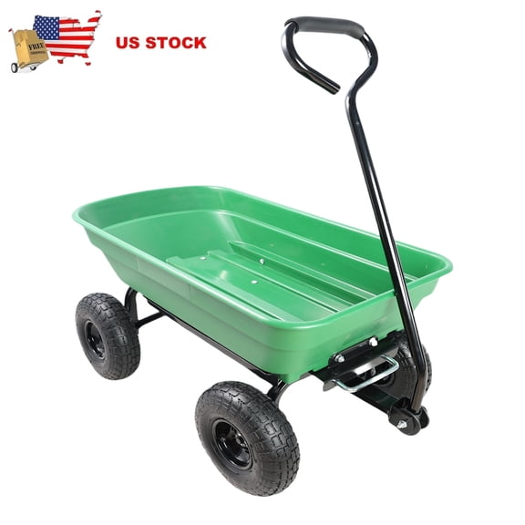 Hassch Yard Dump Cart with 180° Rotating Handle, 660lbs Weight Capacity Heavy Duty Garden Wagon with 10" Pneumatic Wheels, Green
