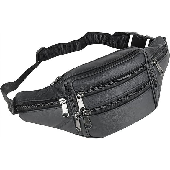 Black Leather Fanny Pack for Men & Women,Waist Fanny Pack Belt Bag Pouch Travel Hip Purse Men Women