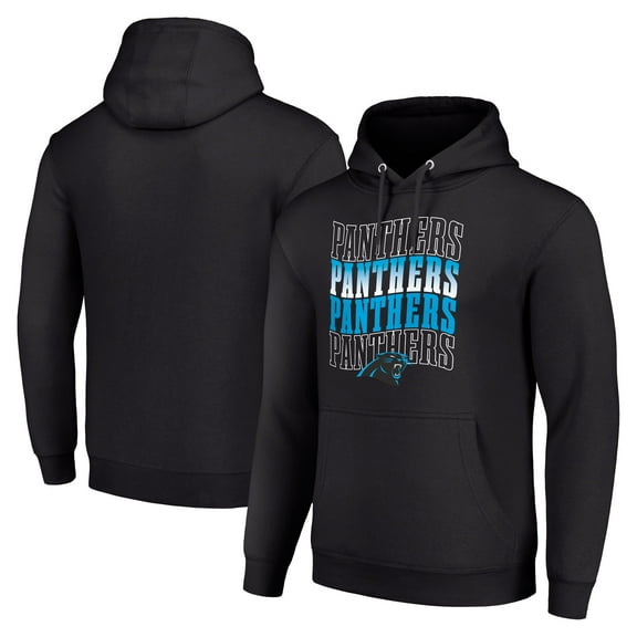 Men's Starter Black Carolina Panthers Four Team Name Logo Fleece Pullover Hoodie