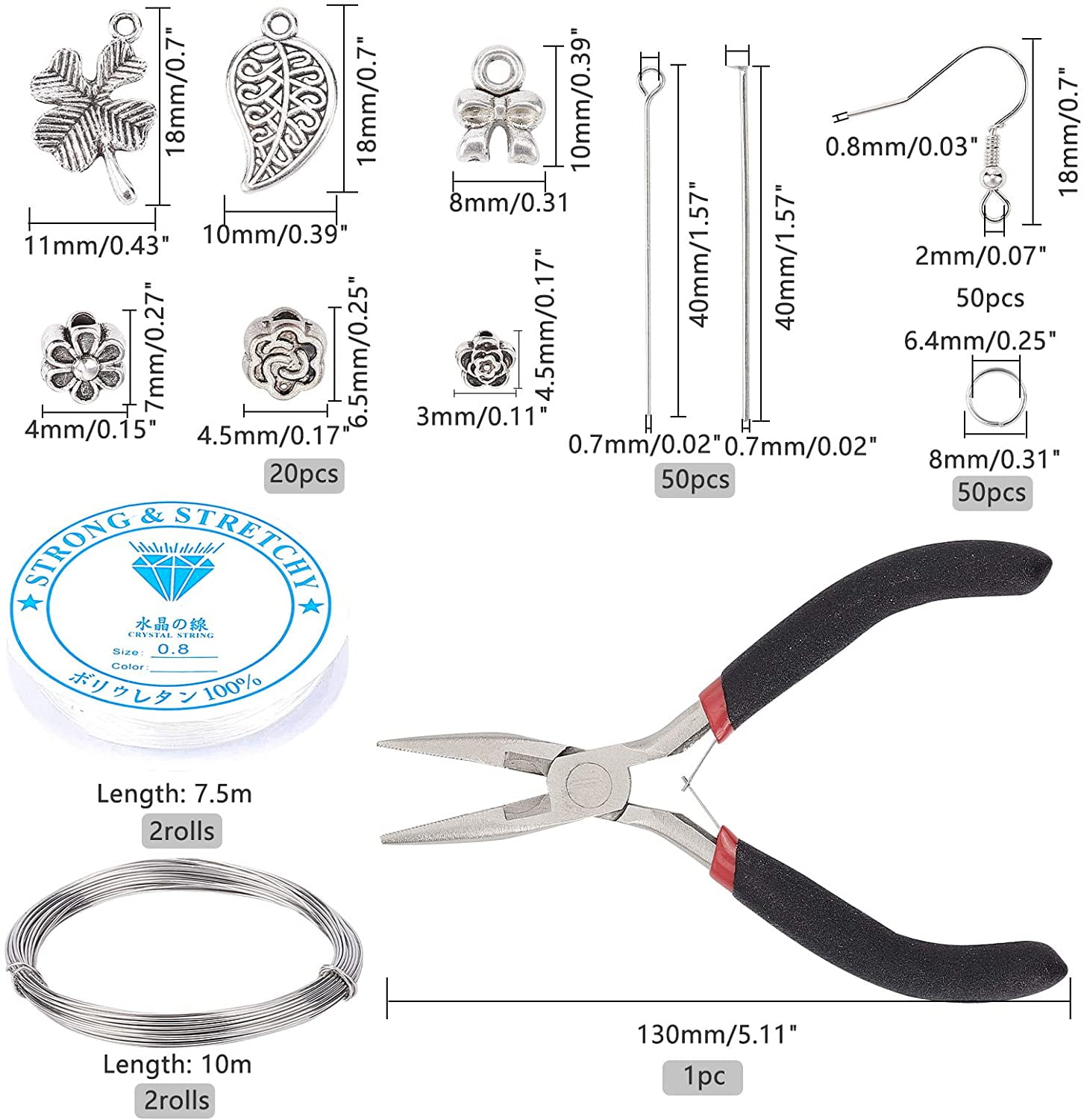 Jewelry Making Kit Including Chip Beads Alloy Pendants Flower Beads Jump Rings Head Pins Eye Pin Earring Hooks Plier Elastic Thread Aluminum Wire
