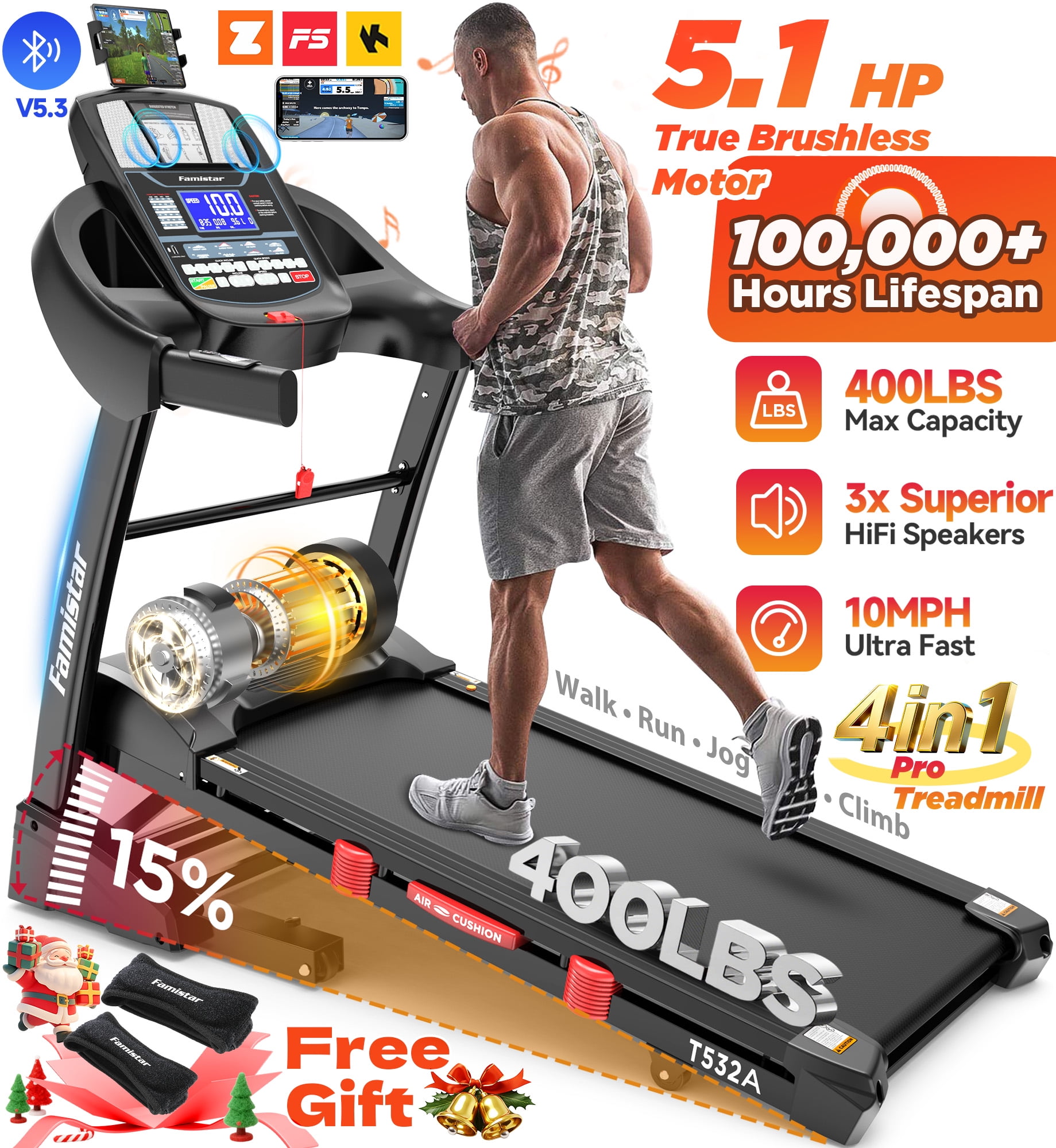 SuperFit 4.75HP Workout Desk, 2 In 1 Folding Home Treadmill with