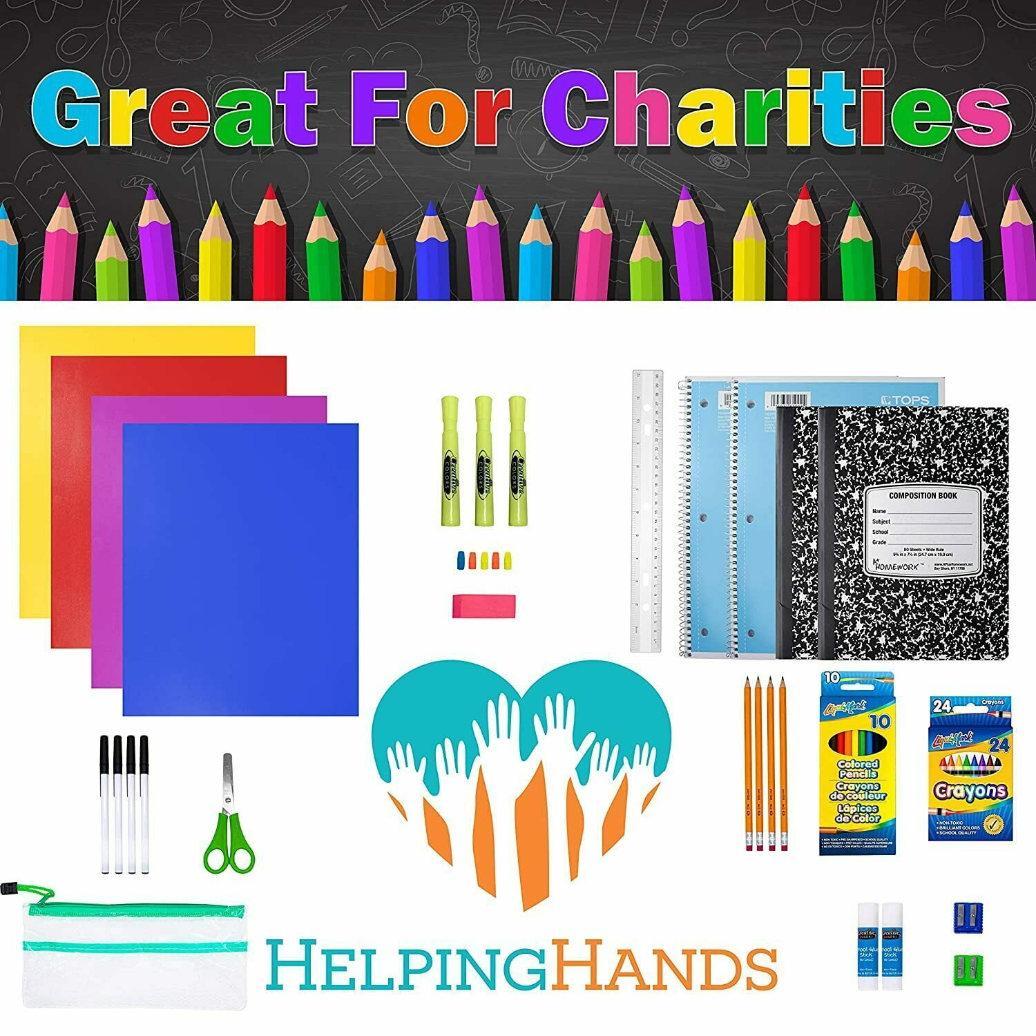 School Supplies for Kids, Back to School Supply Box, Supplies for Girls or Boys, Supplies Bundle Kit (34 Supplies)