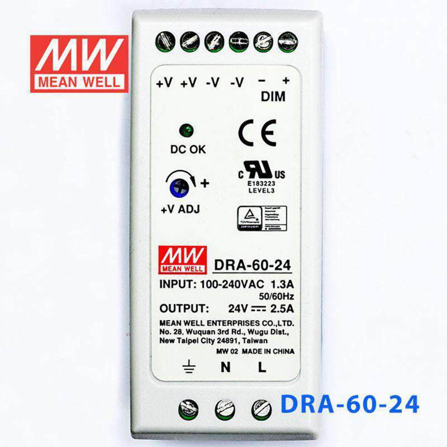 Mean Well DRA-60-24 Single Output Switching Power Supply 60W 24V - DIN Rail