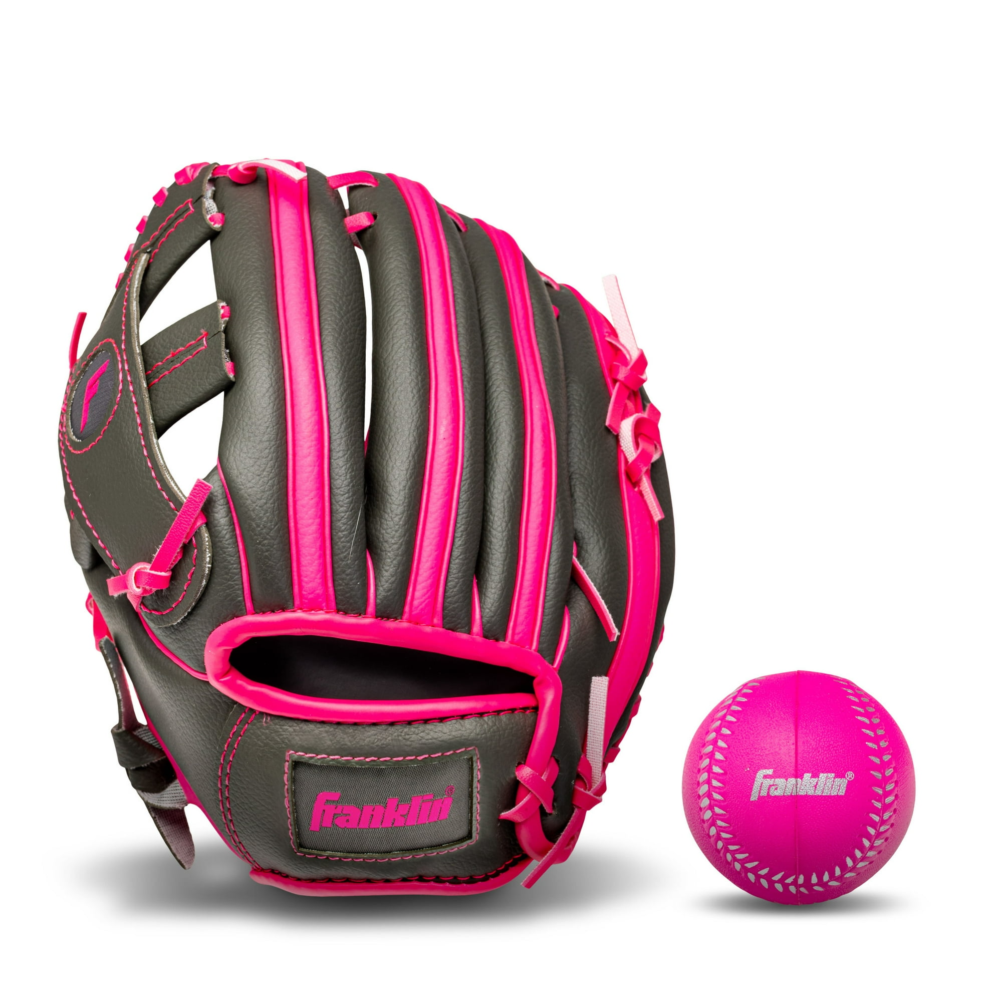 Franklin Sports RTP Kids Teeball Glove + Ball Set, 9.5 in, Pink, Left Hand Throw