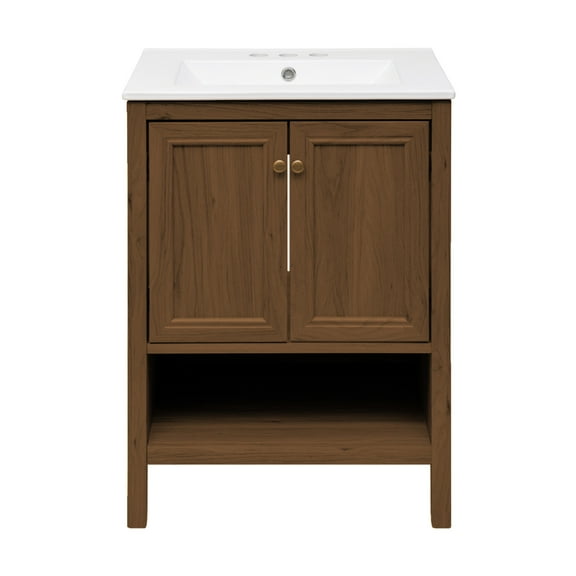 Chateau 24" Freestanding Bathroom Vanity in Brown Oak with 3-Hole Centerset Sink Top