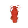 thumbnail image 2 of BLISSFUL STEP Women's Sandals Solid Summer Block Heels Lace up Sandals Orange 6.5, 2 of 7